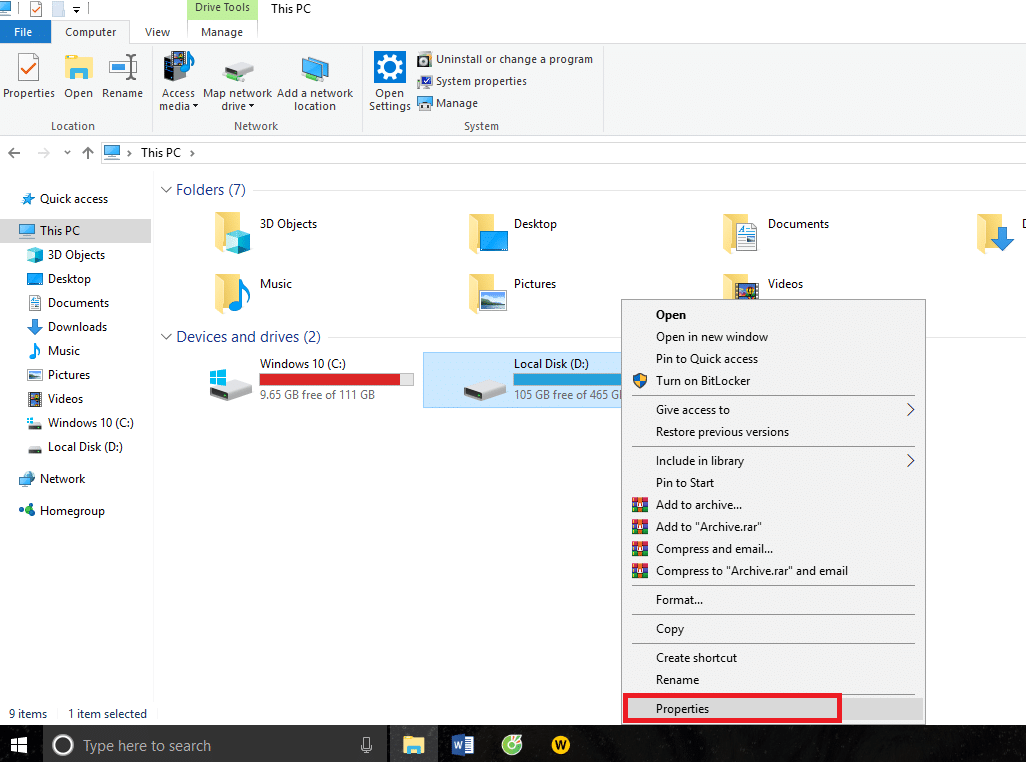 chống phân mảnh ổ đĩa cứng trên Windows 10 bằng cách chọn thuộc tính (Properties)