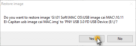 Chọn Yes để bắt đầu tạo USB cài MAC OS trực tiếp trên Windows