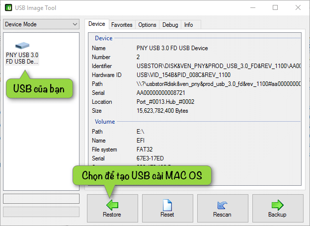 Sử dụng USB Image Tool để tạo usb cài mac os trực tiếp trên windows